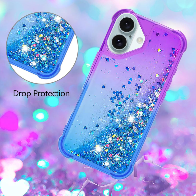 iPhone 16 6.1", Glitter Liquid Cute Clear Phone Case Protective Bumper Soft TPU Case Purple Blue YB - Gorilla Cases