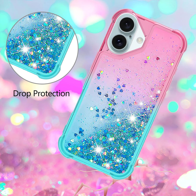 iPhone 16 6.1", Glitter Liquid Cute Clear Phone Case Protective Bumper Soft TPU Case Purple Blue YB - Gorilla Cases