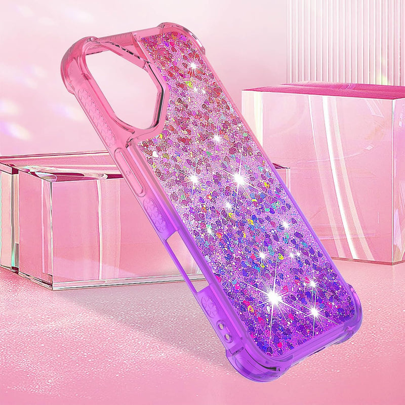 iPhone 16 6.1", Glitter Liquid Cute Clear Phone Case Protective Bumper Soft TPU Case Purple Blue YB - Gorilla Cases