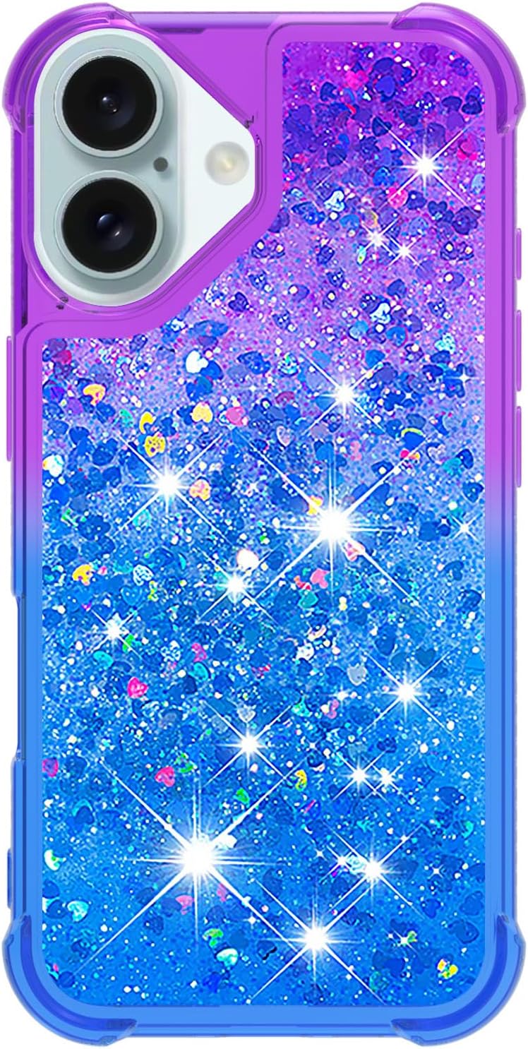 iPhone 16 6.1", Glitter Liquid Cute Clear Phone Case Protective Bumper Soft TPU Case Purple Blue YB - Gorilla Cases