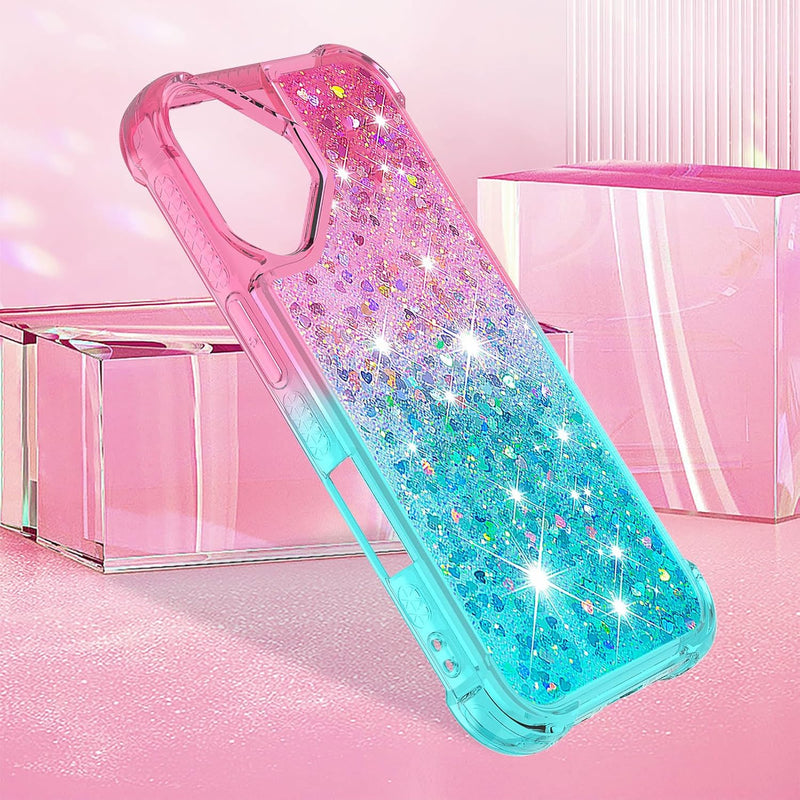 iPhone 16 6.1", Glitter Liquid Cute Clear Phone Case Protective Bumper Soft TPU Case Purple Blue YB - Gorilla Cases