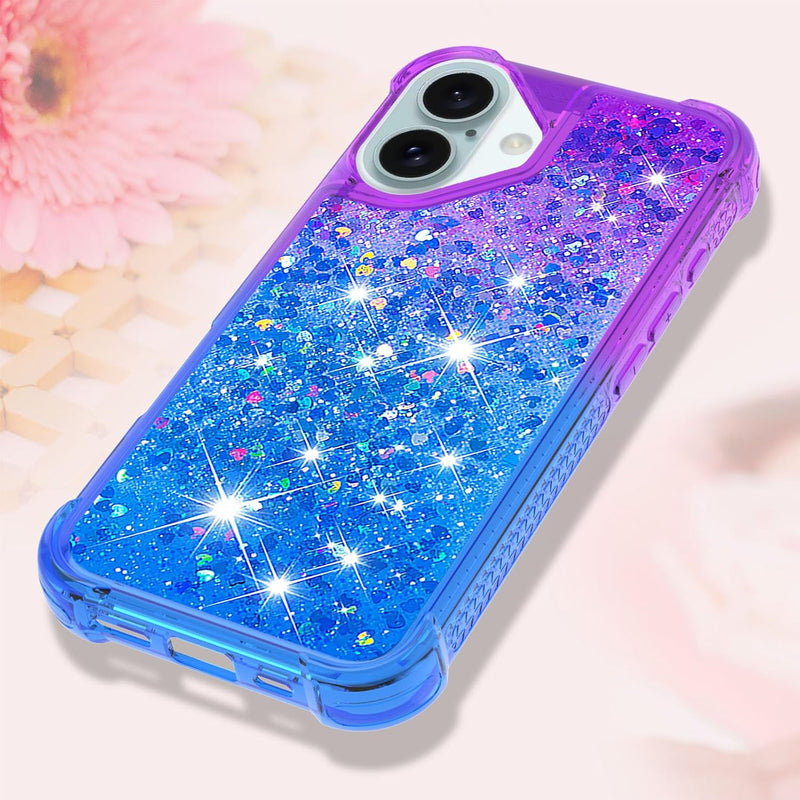 iPhone 16 6.1", Glitter Liquid Cute Clear Phone Case Protective Bumper Soft TPU Case Purple Blue YB - Gorilla Cases