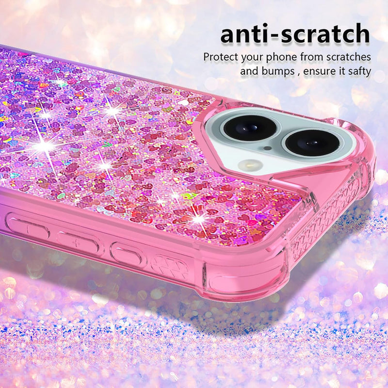 iPhone 16 6.1", Glitter Liquid Cute Clear Phone Case Protective Bumper Soft TPU Case Purple Blue YB - Gorilla Cases