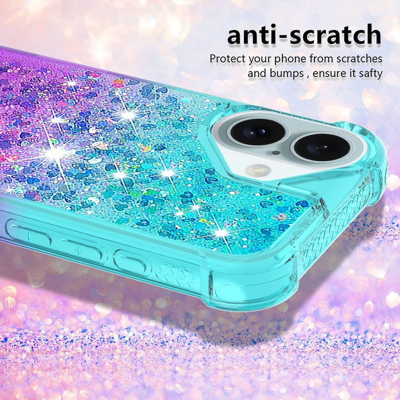 iPhone 16 6.1", Glitter Liquid Cute Clear Phone Case Protective Bumper Soft TPU Case Purple Blue YB - Gorilla Cases