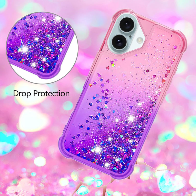 iPhone 16 6.1", Glitter Liquid Cute Clear Phone Case Protective Bumper Soft TPU Case Purple Blue YB - Gorilla Cases