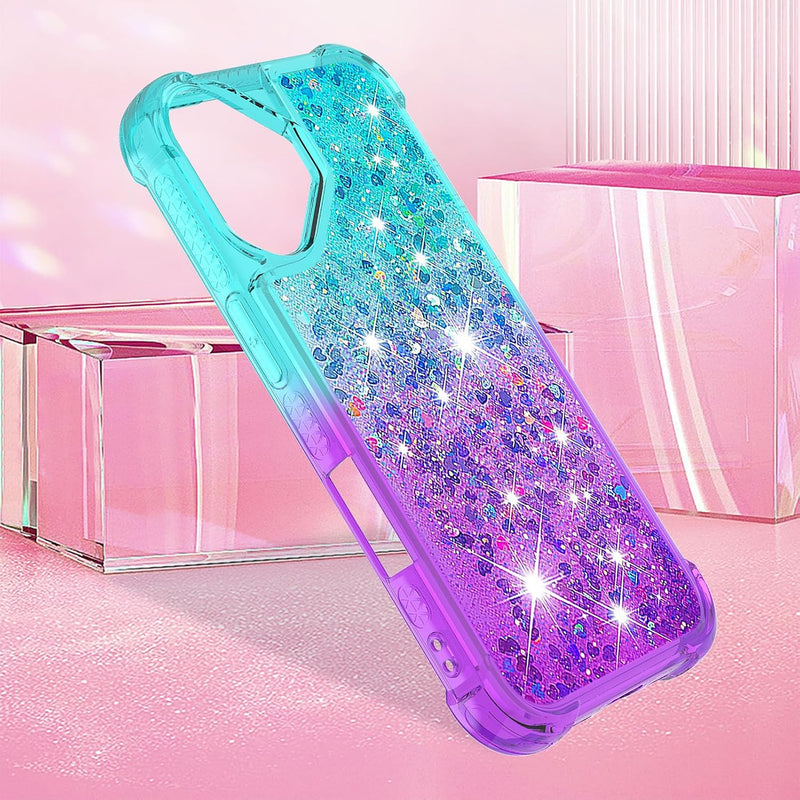 iPhone 16 6.1", Glitter Liquid Cute Clear Phone Case Protective Bumper Soft TPU Case Purple Blue YB - Gorilla Cases