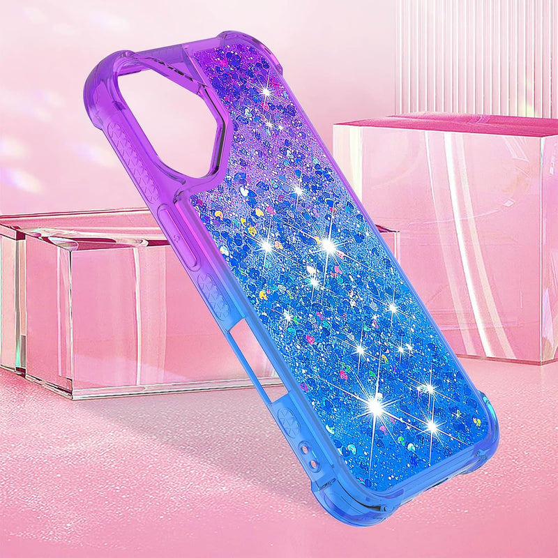 iPhone 16 6.1", Glitter Liquid Cute Clear Phone Case Protective Bumper Soft TPU Case Purple Blue YB - Gorilla Cases