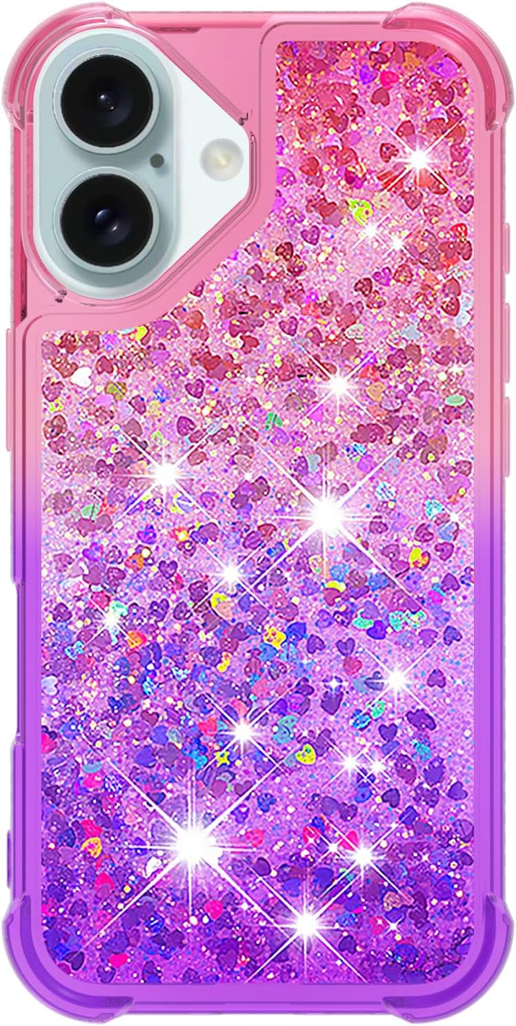 iPhone 16 6.1", Glitter Liquid Cute Clear Phone Case Protective Bumper Soft TPU Case Purple Blue YB - Gorilla Cases