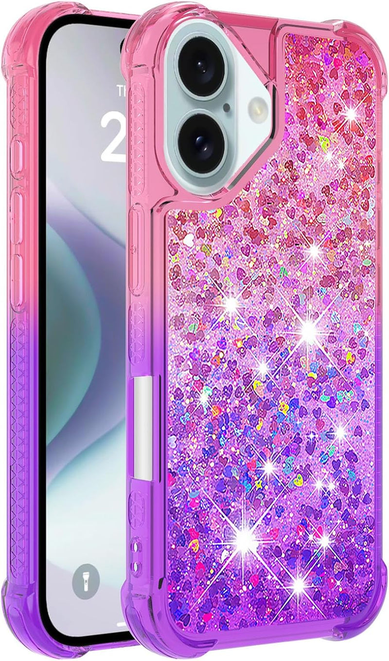 iPhone 16 6.1", Glitter Liquid Cute Clear Phone Case Protective Bumper Soft TPU Case Purple Blue YB - Gorilla Cases