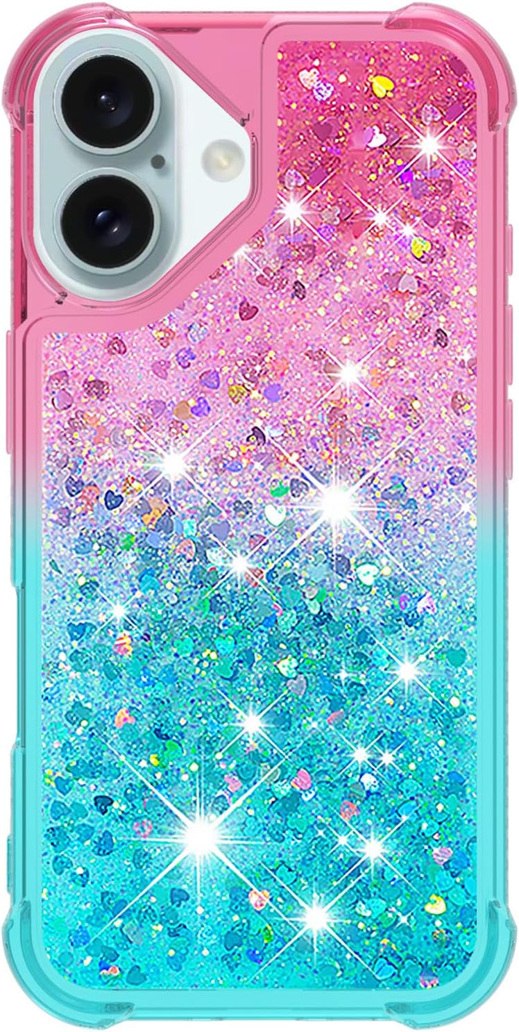 iPhone 16 6.1", Glitter Liquid Cute Clear Phone Case Protective Bumper Soft TPU Case Purple Blue YB - Gorilla Cases