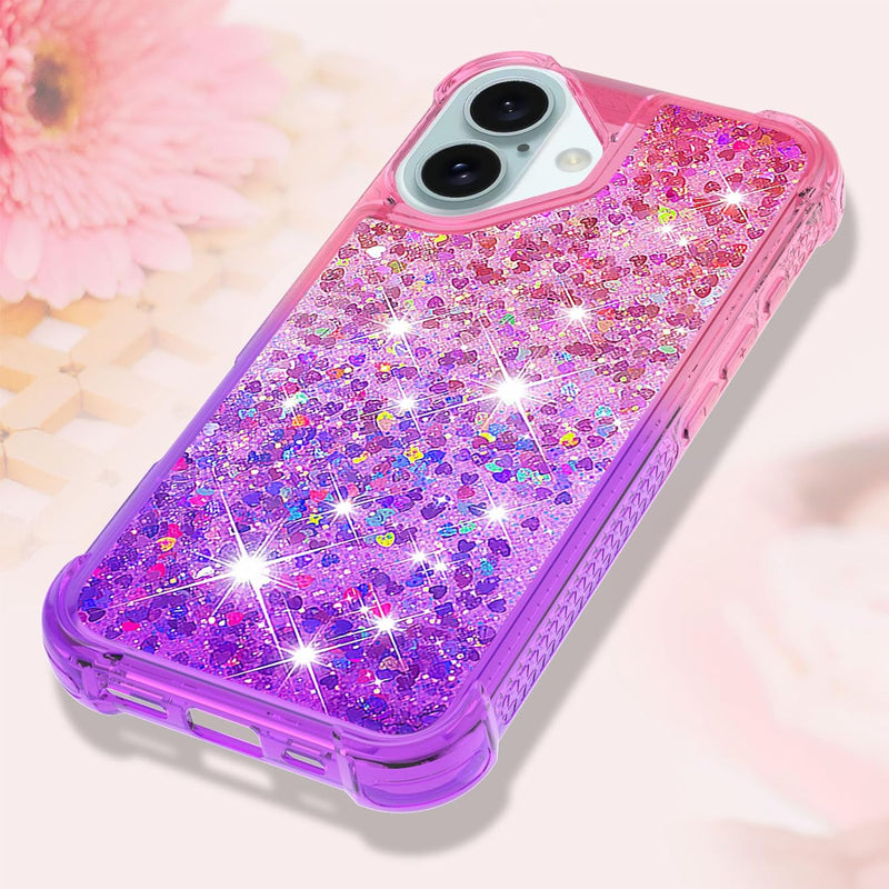 iPhone 16 6.1", Glitter Liquid Cute Clear Phone Case Protective Bumper Soft TPU Case Purple Blue YB - Gorilla Cases