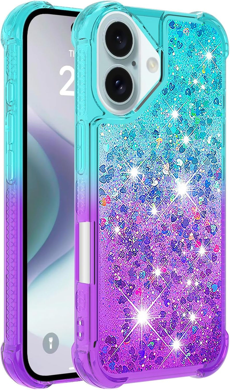 iPhone 16 6.1", Glitter Liquid Cute Clear Phone Case Protective Bumper Soft TPU Case Purple Blue YB - Gorilla Cases