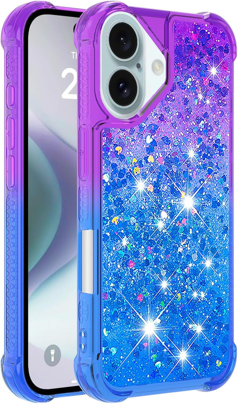 iPhone 16 6.1", Glitter Liquid Cute Clear Phone Case Protective Bumper Soft TPU Case Purple Blue YB - Gorilla Cases