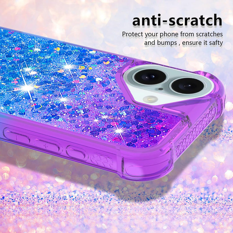 iPhone 16 6.1", Glitter Liquid Cute Clear Phone Case Protective Bumper Soft TPU Case Purple Blue YB - Gorilla Cases