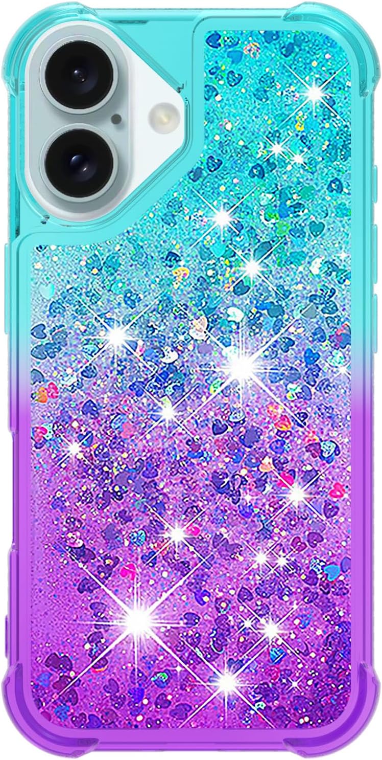 iPhone 16 6.1", Glitter Liquid Cute Clear Phone Case Protective Bumper Soft TPU Case Purple Blue YB - Gorilla Cases