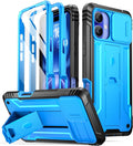 iPhone 16 6.1 inch Full - Body Military Grade Rugged Shockproof Cover Built - in - Screen Protector Black