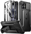 iPhone 16 6.1 inch Full - Body Military Grade Rugged Shockproof Cover Built - in - Screen Protector Black