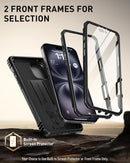 iPhone 16 6.1 inch Full - Body Military Grade Rugged Shockproof Cover Built - in - Screen Protector Black