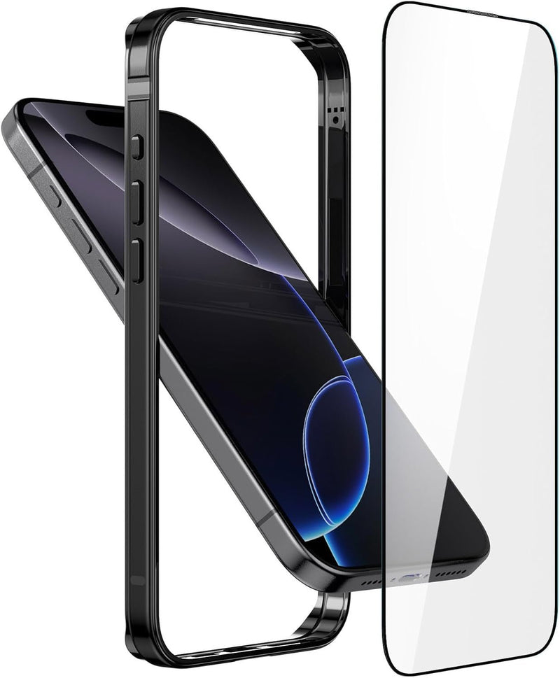 Iphone 16 Aluminum Frame HD Tempered Glass Screen Protector Cover