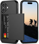 iPhone 16 Case Holder Store 5 Cards Dual Layer Heavy Duty Shockproof Wallet Case Hidden Card Slot Large Storage Cover