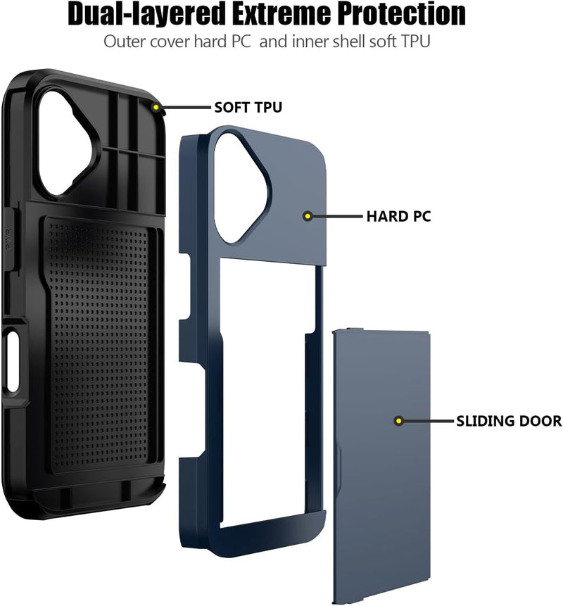 iPhone 16 Case Holder Store 5 Cards Dual Layer Heavy Duty Shockproof Wallet Case Hidden Card Slot Large Storage Cover - Gorilla Cases