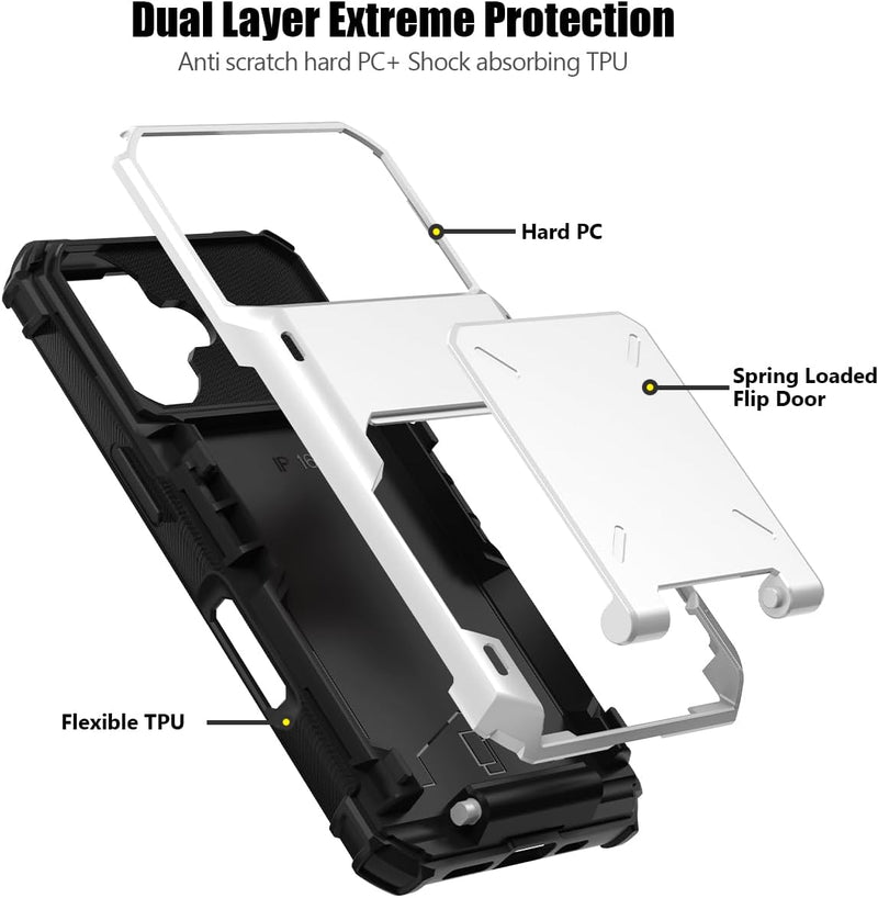 iPhone 16 Case Holder Store 5 Cards Dual Layer Heavy Duty Shockproof Wallet Case Hidden Card Slot Large Storage Cover - Gorilla Cases