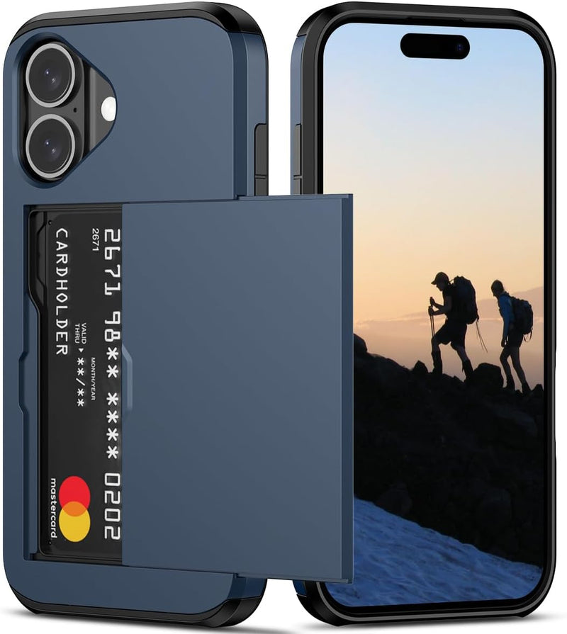 iPhone 16 Case Holder Store 5 Cards Dual Layer Heavy Duty Shockproof Wallet Case Hidden Card Slot Large Storage Cover - Gorilla Cases