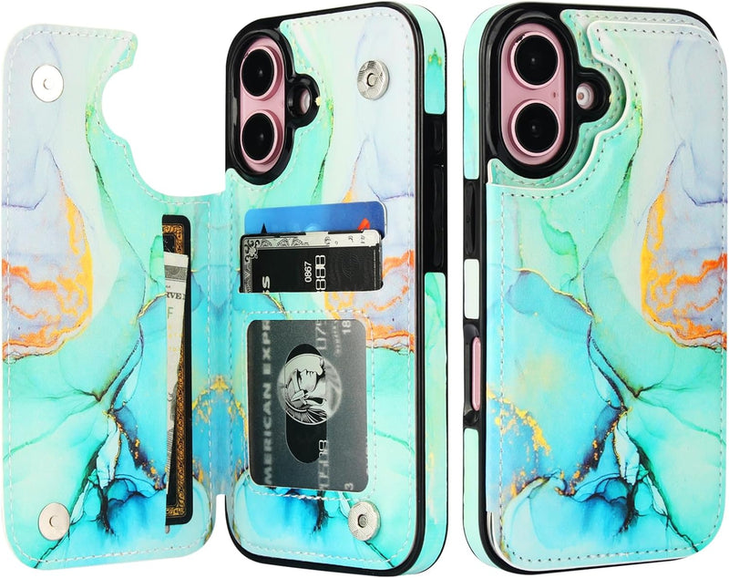 iPhone 16 Case Marble Pattern Double Magnetic Clasp Shockproof Cover 6.1" - Gorilla Cases