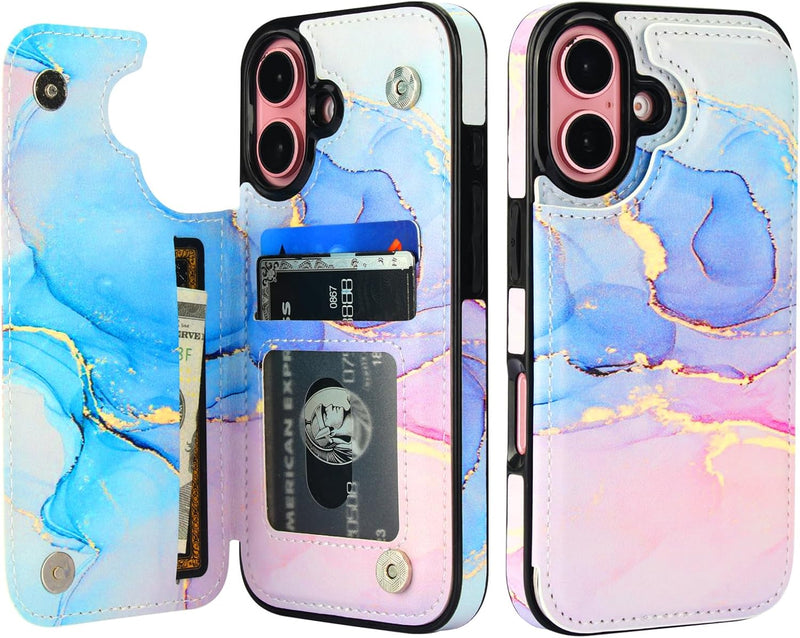 iPhone 16 Case Marble Pattern Double Magnetic Clasp Shockproof Cover 6.1" - Gorilla Cases