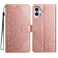 iPhone 16 Flower Embossed Leather Phone Case