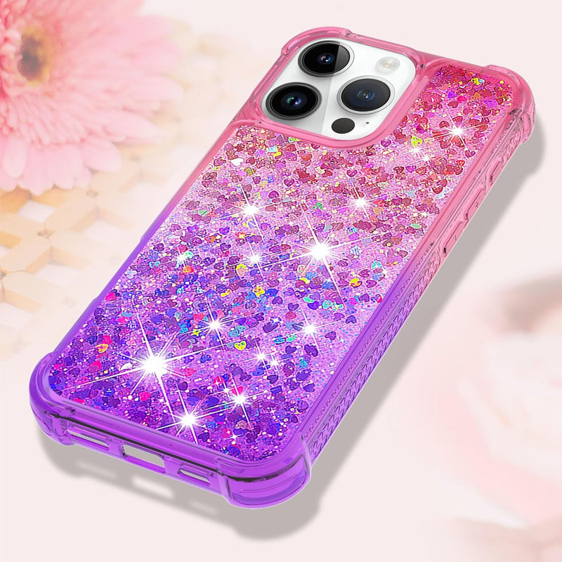 iPhone 16 Pro 6.3", Glitter Liquid Cute Clear Phone Case Protective Bumper Soft TPU Case Purple Blue YB - Gorilla Cases