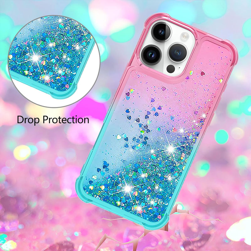 iPhone 16 Pro 6.3", Glitter Liquid Cute Clear Phone Case Protective Bumper Soft TPU Case Purple Blue YB - Gorilla Cases