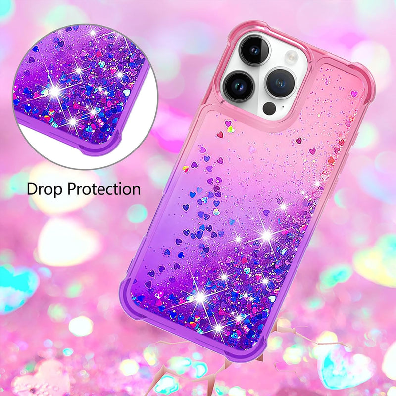 iPhone 16 Pro 6.3", Glitter Liquid Cute Clear Phone Case Protective Bumper Soft TPU Case Purple Blue YB - Gorilla Cases