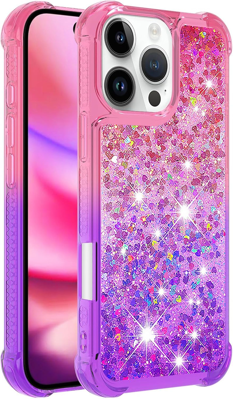 iPhone 16 Pro 6.3", Glitter Liquid Cute Clear Phone Case Protective Bumper Soft TPU Case Purple Blue YB - Gorilla Cases