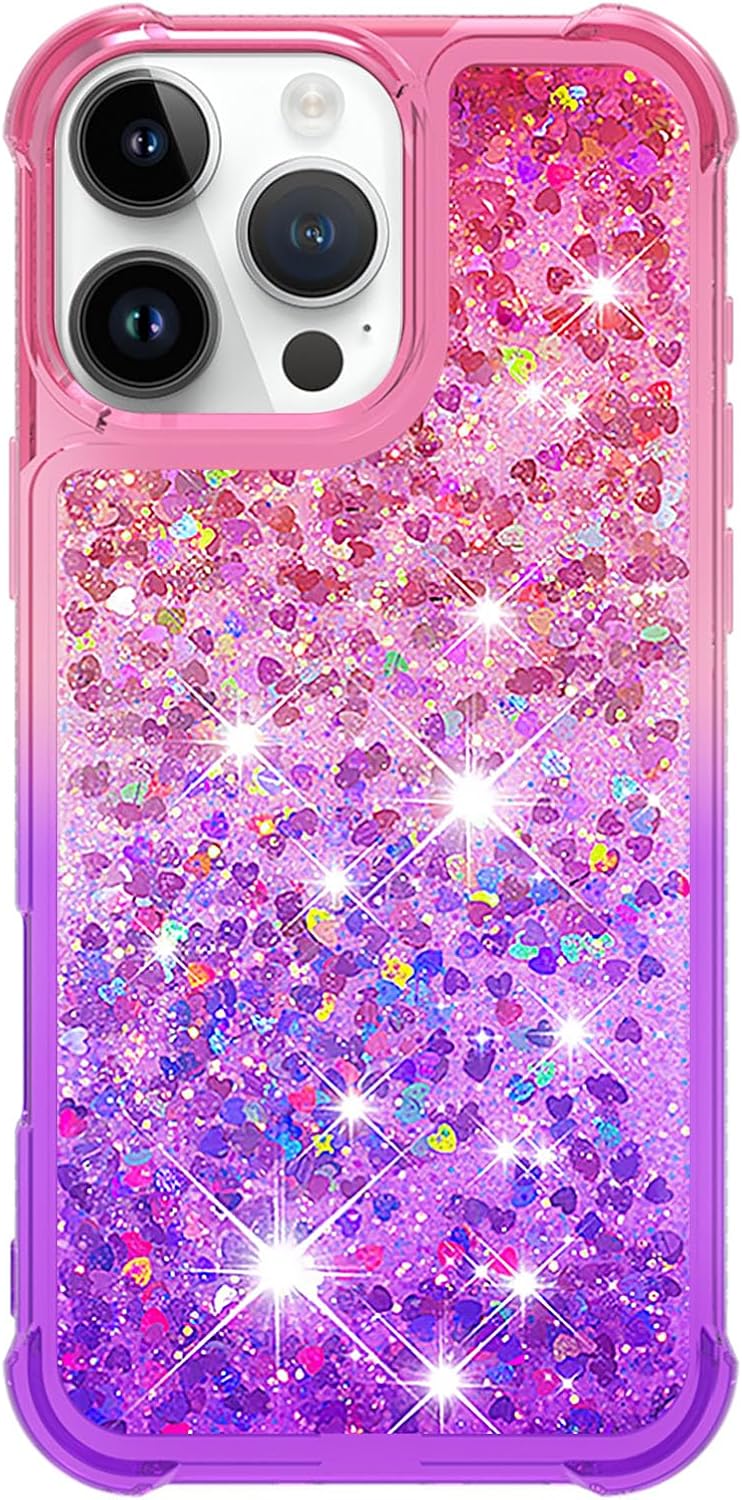 iPhone 16 Pro 6.3", Glitter Liquid Cute Clear Phone Case Protective Bumper Soft TPU Case Purple Blue YB - Gorilla Cases