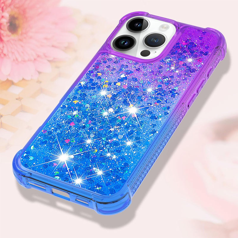 iPhone 16 Pro 6.3", Glitter Liquid Cute Clear Phone Case Protective Bumper Soft TPU Case Purple Blue YB - Gorilla Cases