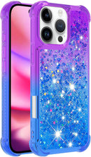 iPhone 16 Pro 6.3", Glitter Liquid Cute Clear Phone Case Protective Bumper Soft TPU Case Purple Blue YB