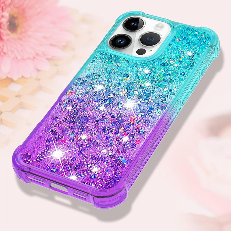 iPhone 16 Pro 6.3", Glitter Liquid Cute Clear Phone Case Protective Bumper Soft TPU Case Purple Blue YB - Gorilla Cases