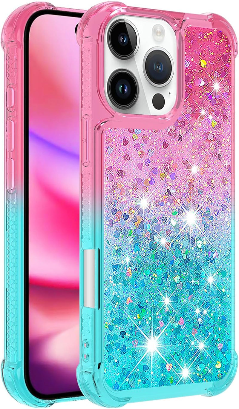 iPhone 16 Pro 6.3", Glitter Liquid Cute Clear Phone Case Protective Bumper Soft TPU Case Purple Blue YB - Gorilla Cases