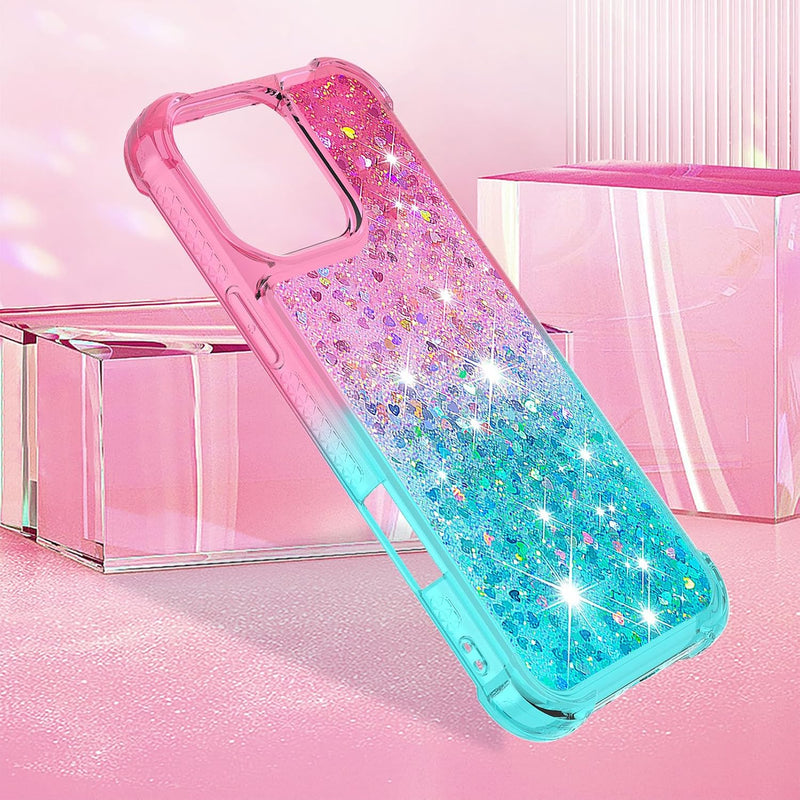 iPhone 16 Pro 6.3", Glitter Liquid Cute Clear Phone Case Protective Bumper Soft TPU Case Purple Blue YB - Gorilla Cases