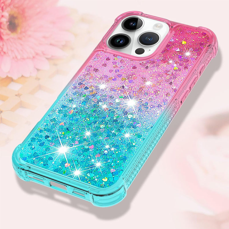 iPhone 16 Pro 6.3", Glitter Liquid Cute Clear Phone Case Protective Bumper Soft TPU Case Purple Blue YB - Gorilla Cases