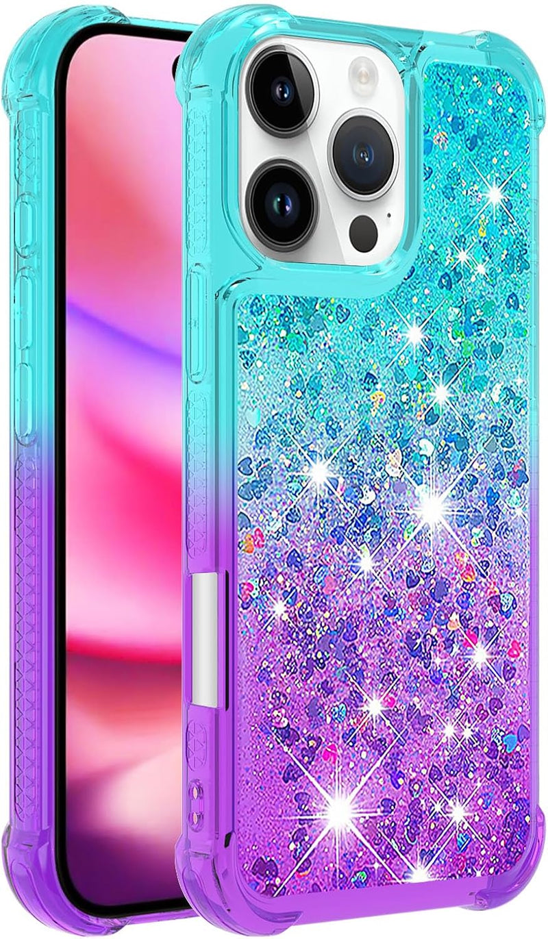 iPhone 16 Pro 6.3", Glitter Liquid Cute Clear Phone Case Protective Bumper Soft TPU Case Purple Blue YB - Gorilla Cases