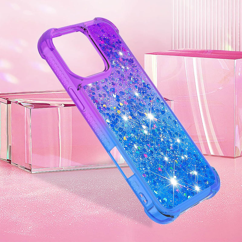 iPhone 16 Pro 6.3", Glitter Liquid Cute Clear Phone Case Protective Bumper Soft TPU Case Purple Blue YB - Gorilla Cases