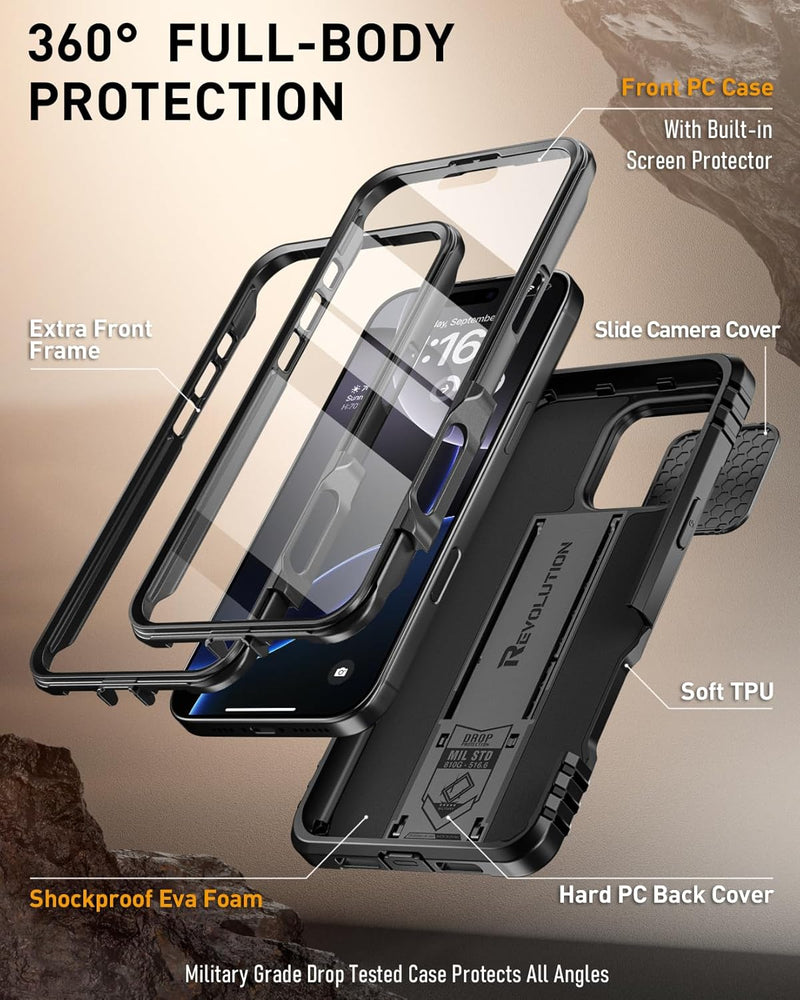 iPhone 16 Pro 6.3 inch Full - Body Military Grade Rugged Shockproof Cover Black - Gorilla Cases