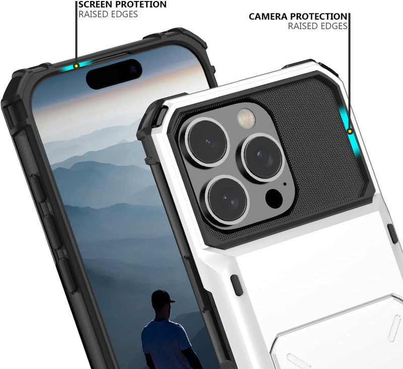 iPhone 16 Pro Case Card Holder Dual Layer Heavy Duty Protective Shockproof Hidden Card Slot Slim - Gorilla Cases