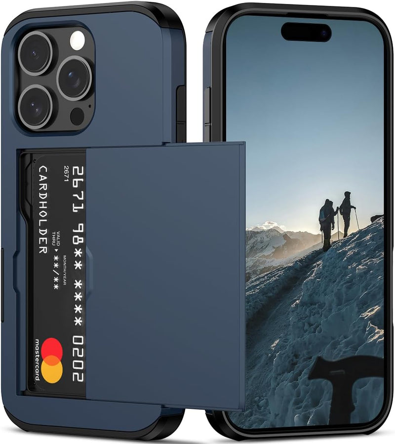 iPhone 16 Pro Case Card Holder Dual Layer Heavy Duty Protective Shockproof Hidden Card Slot Slim - Gorilla Cases