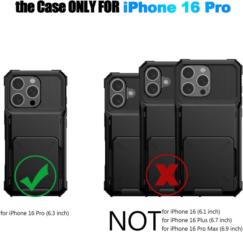 iPhone 16 Pro Case Card Holder Dual Layer Heavy Duty Protective Shockproof Hidden Card Slot Slim - Gorilla Cases