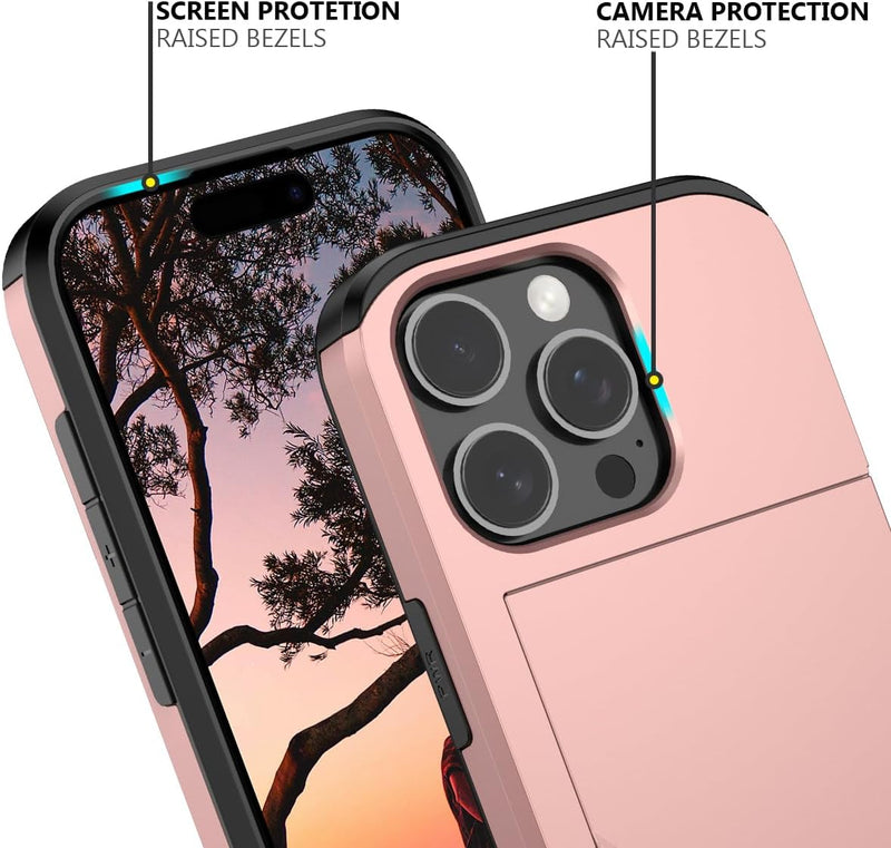 iPhone 16 Pro Case Card Holder Dual Layer Heavy Duty Protective Shockproof Hidden Card Slot Slim - Gorilla Cases