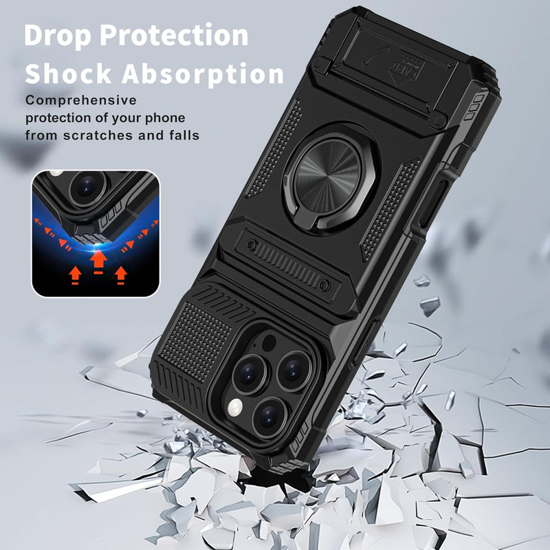 iPhone 16 Pro Case Holder Rotated Ring Stand Dual Layer Heavy Duty Drop Protection Wallet - Gorilla Cases