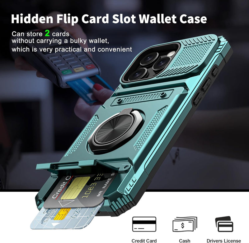 iPhone 16 Pro Case Holder Rotated Ring Stand Dual Layer Heavy Duty Drop Protection Wallet - Gorilla Cases